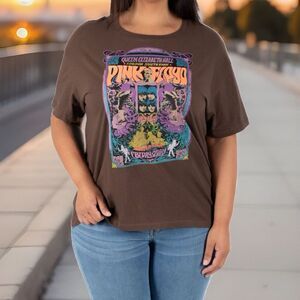 Pink Floyd Retro Concert Poster Tee Shirt Women Plus 2XL Brown New